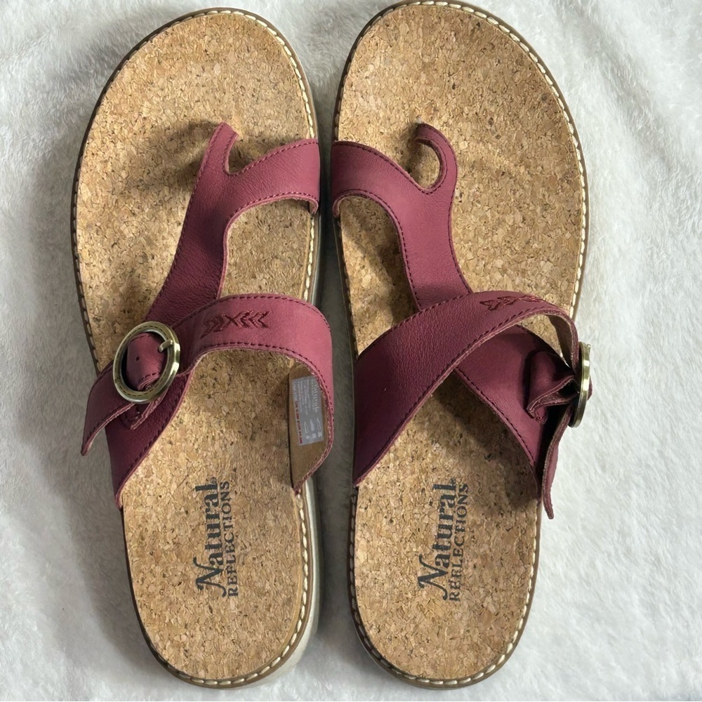 Natural Reflections Burgundy Leather Adjustable Strap Women’s Sandals Size 11 - Picture 1 of 7